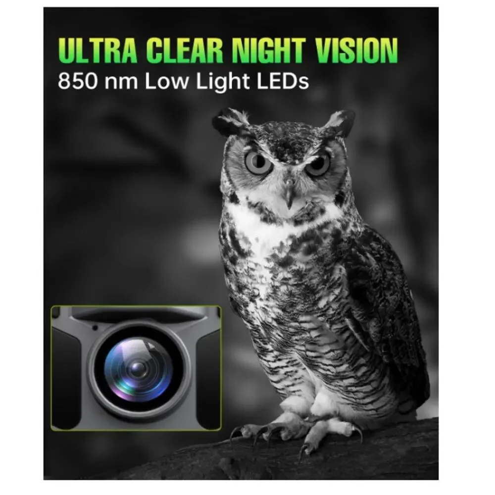 Trail Camera 4K 64MP 5000mAh 64GBCard Wtrprf, NightVision, MotionActiv, Solar